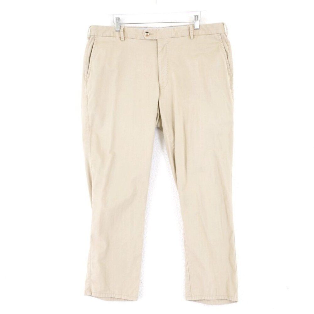 Peter Millar Tan Cotton Chino Pants 38/27 Mid Rise Flat Front‎